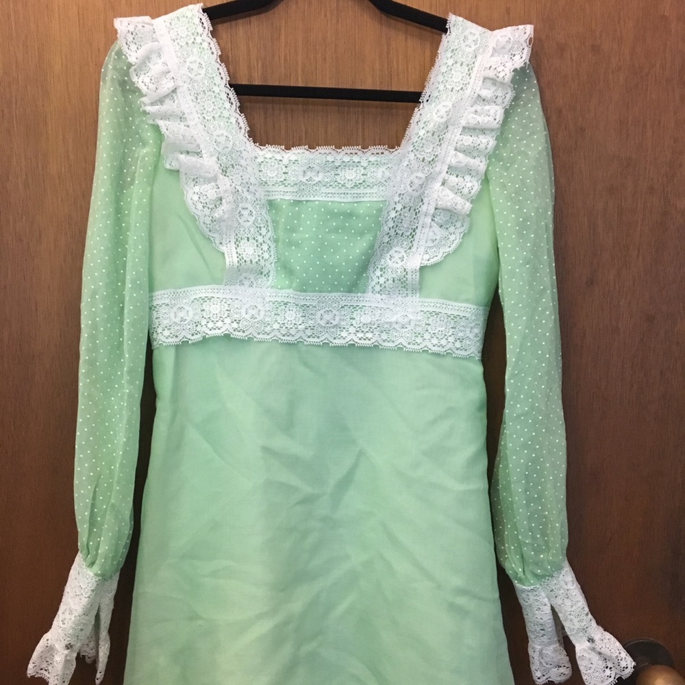 70s Vintage Swiss Dot Lace Mini Dress